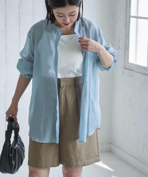 coen（コーエン）の「バンドカラーシアーシャツ（シャツ/ブラウス・レディース・ホワイト/ライトグレー/コバルトブルー・M/L）」の15枚目の写真