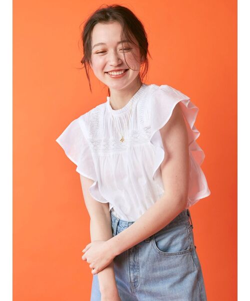 Ungrid（アングリッド）の「コットンノースリフリルブラウス（シャツ/ブラウス・レディース・ブラック/オフホワイト/グリーン・FREE）」の11枚目の写真