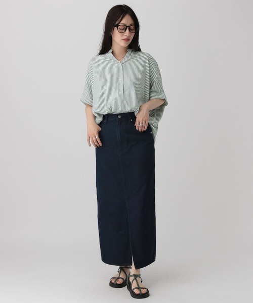 saloon(サルーン)の「SALOON(サルーン)/ノーカラーギャザー5分袖ブラウス【洗濯機洗い可】(シャツ/ブラウス・レディース・グレー系/グリーン系/ネイビー/オフホワイト・FREE)」の15枚目の写真