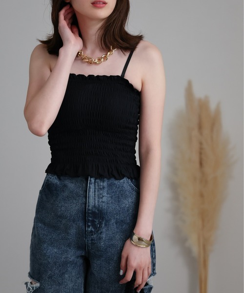 盛れるカップ付き】シャーリングブラトップ/夏インナー（チューブ