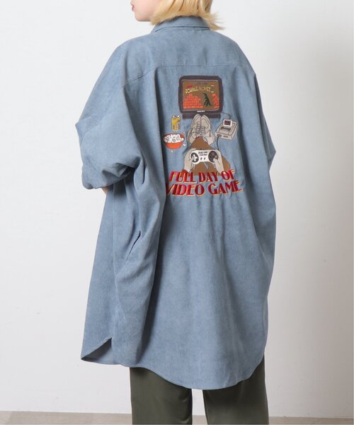 DOUBLE NAME（ダブルネーム）の「VIDEO GAME BACK刺しゅうシャツワンピース/ユニセックス可（シャツワンピース・レディース・ブルー/ピンク/オフホワイト・FREE）」の5枚目の写真