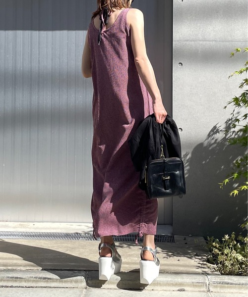 セール】チェック柄シャーリング レイヤードネック ノースリ