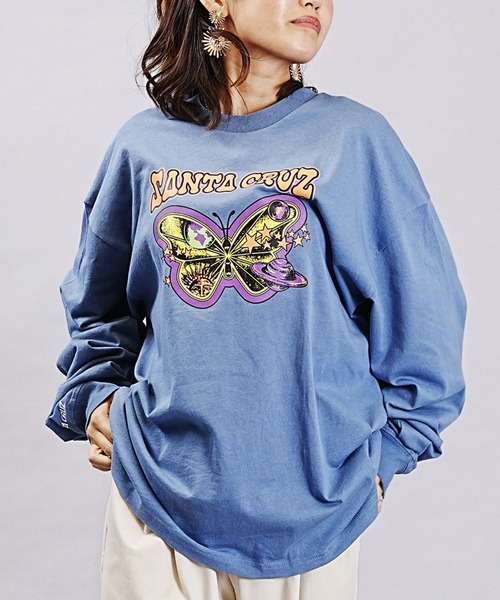 SANTA CRUZ(サンタクルーズ)の「【ムラサキスポーツ別注】SANTACRUZ/サンタクルーズ ロンT Galactic Butterfly ビッグシルエット 502233431(Tシャツ/カットソー・レディース・ブラック/ホワイト/グレイッシュブルー・L/M)」の3枚目の写真