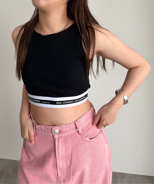 apres jour mignon（アプレジュールミニョン）の「カップ付きロゴクロップドタンクトップ【ZOZOTOWN限定アイテム】（タンクトップ・レディース・オフホワイト/ブラック・フリー/X-LARGE）」の9枚目の写真