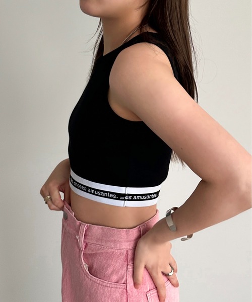 apres jour mignon（アプレジュールミニョン）の「カップ付きロゴクロップドタンクトップ【ZOZOTOWN限定アイテム】（タンクトップ・レディース・オフホワイト/ブラック・フリー/X-LARGE）」の10枚目の写真