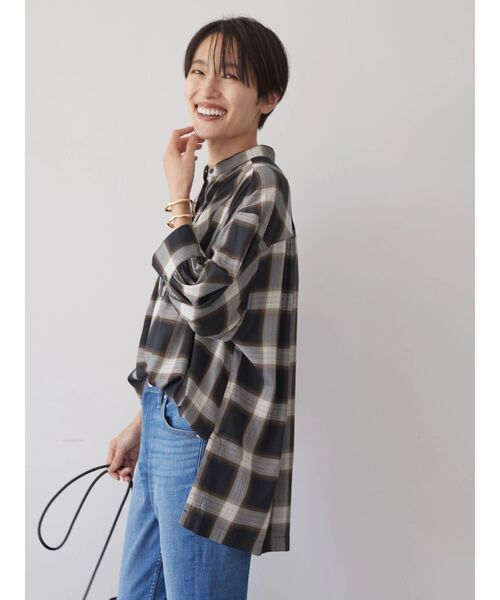 AMERICAN HOLIC(アメリカンホリック)の「ピンタック7分袖ギャザーシャツ(シャツ/ブラウス・レディース・ブラック/アイボリー/その他9/チェック・M/L)」の6枚目の写真