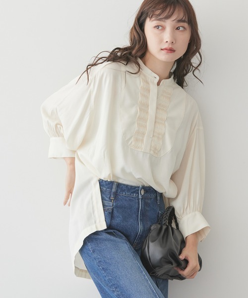 AMERICAN HOLIC(アメリカンホリック)の「ピンタック7分袖ギャザーシャツ(シャツ/ブラウス・レディース・ブラック/アイボリー/その他9/チェック・M/L)」の2枚目の写真