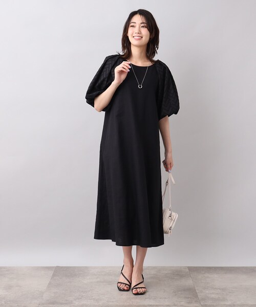 未使用品⭐︎アンタイトル　洗える　リネン混 ボリューム袖ワンピース　大きいサイズ UNTITLED（アンタイトル）の「◇【1枚で着映える／洗える】リネン混
