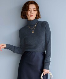 【洗える】ウーステッドウール タートルネック ニット