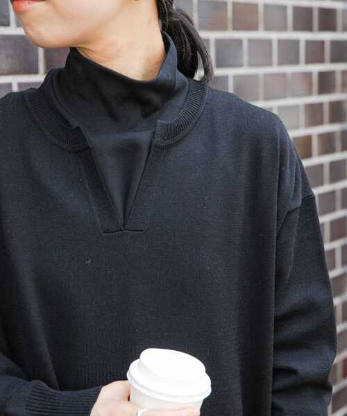 FORK&SPOON（フォークアンドスプーン）の「FORK&SPOON　タートルネックカットソー（Tシャツ/カットソー・レディース・オフホワイト/ブラック・1）」の2枚目の写真