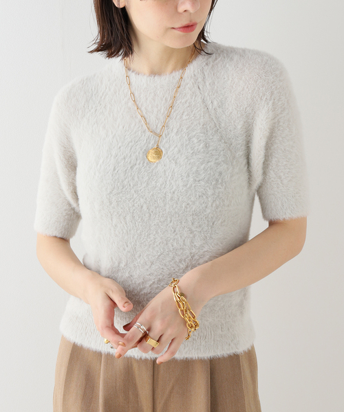 SLOBE IENA（スローブイエナ）の「minky ハーフスリーブフェザープルオーバー（ニット/セーター・レディース・ライトグレー/ブラウン・FREE）」の10枚目の写真