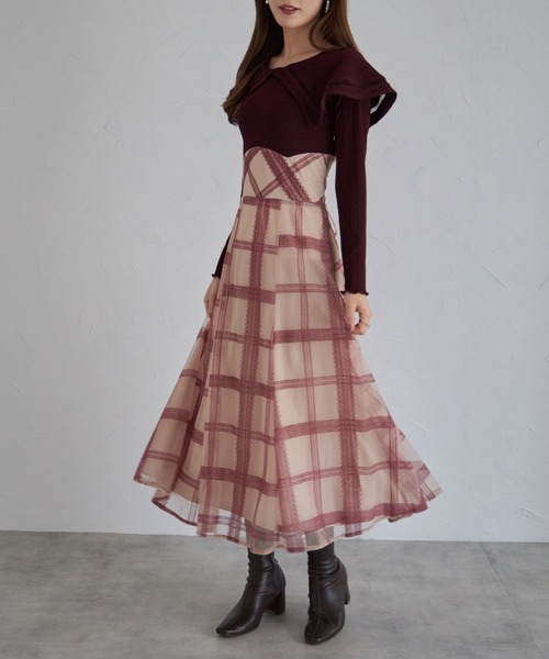 tocco closet（トッコ　クローゼット）の「【ZOZO限定】ビックカラーバックレースアップ長袖ドッキングワンピース（ワンピース・レディース・チャコールグレー/バーガンディー/ブラック系1/ブラック系2・M）」の8枚目の写真