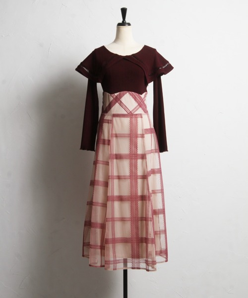 tocco closet（トッコ　クローゼット）の「【ZOZO限定】ビックカラーバックレースアップ長袖ドッキングワンピース（ワンピース・レディース・チャコールグレー/バーガンディー/ブラック系1/ブラック系2・M）」の12枚目の写真