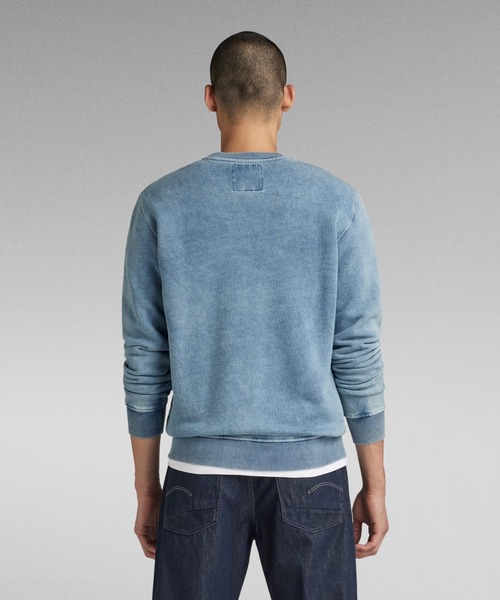 【セール】INDIGO DISTRESSED LOGO SWEATER/インディゴグラフィックロゴスウェット（スウェット）｜G-STAR RAW（ジースターロゥ）