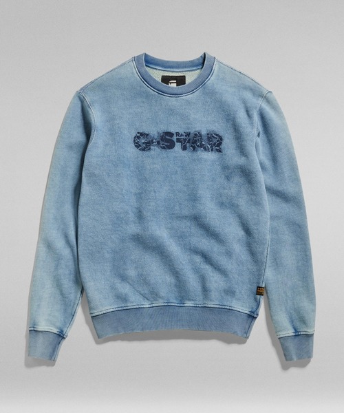 【セール】INDIGO DISTRESSED LOGO SWEATER/インディゴグラフィックロゴスウェット（スウェット）｜G-STAR RAW（ジースターロゥ）