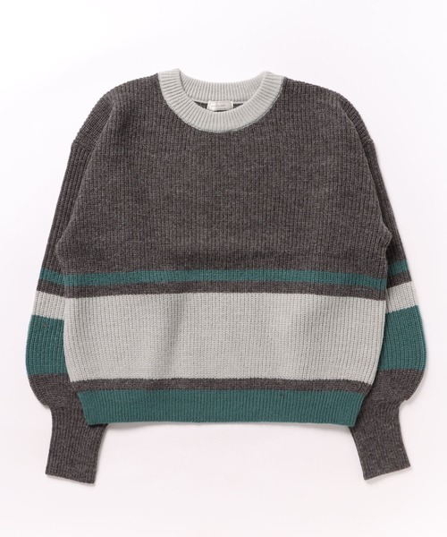 mi via loca（ミヴィアロカ）の「ボリュームスリーブ バイカラー畦ニットプルオーバー（ニット/セーター・レディース・オフホワイト/チャコールグレー/グリーン・FREE）」の22枚目の写真