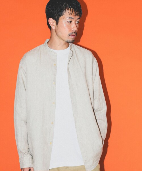 【美品】フィナモレ×ビームス　長袖シャツ・BEAMS別注EFFE・バンドカラー 美品】フィナモレ×ビームス 長袖シャツ・BEAMS別注EFFE・バンド