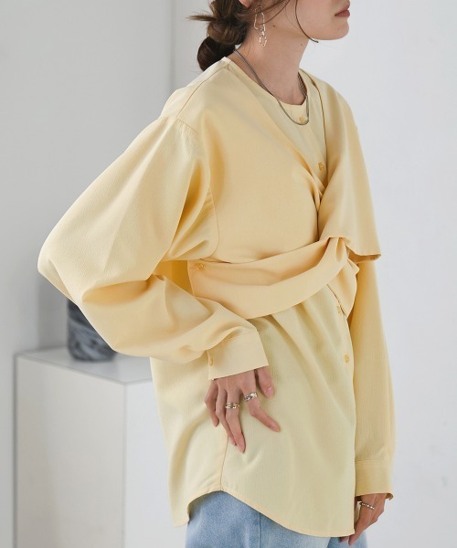 Bab(バブ)の「フロントねじりビスチェ風ブラウス(シャツ/ブラウス・レディース・アイボリー/ベージュ/イエロー・M)」の3枚目の写真