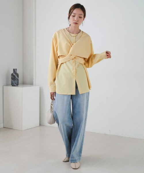 Bab(バブ)の「フロントねじりビスチェ風ブラウス(シャツ/ブラウス・レディース・アイボリー/ベージュ/イエロー・M)」の15枚目の写真