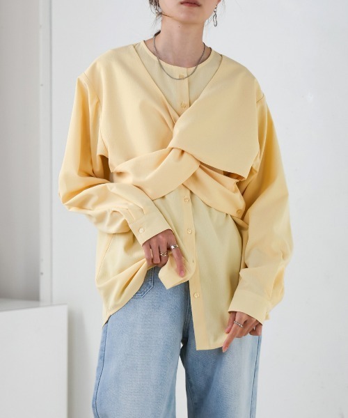 Bab(バブ)の「フロントねじりビスチェ風ブラウス(シャツ/ブラウス・レディース・アイボリー/ベージュ/イエロー・M)」の16枚目の写真