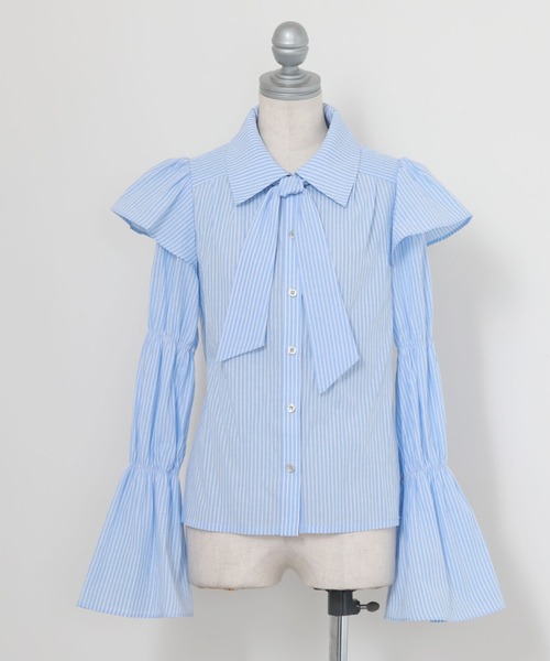 Cheek（チーク）の「キャンディースリーブ袖シャーリングシャツ（シャツ/ブラウス・レディース・カーキ/サックスブルー/オフホワイト・MEDIUM）」の7枚目の写真