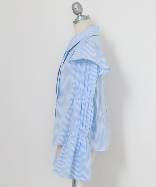 Cheek（チーク）の「キャンディースリーブ袖シャーリングシャツ（シャツ/ブラウス・レディース・カーキ/サックスブルー/オフホワイト・MEDIUM）」の11枚目の写真