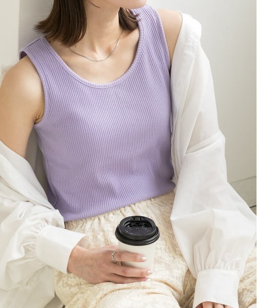 ad thie（アドティエ）の「ベーシック クルーネックタンクトップ（タンクトップ・レディース・グリーン/ライトグリーン/ピンク/パープル/グレー/オフホワイト/アイボリー/ブラック/ライトブルー/ミント/チャコール/ブラウン/カーキ・MEDIUM/LARGE/LL）」の12枚目の写真