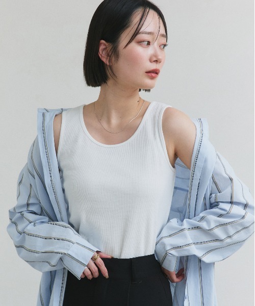 ad thie（アドティエ）の「ベーシック クルーネックタンクトップ（タンクトップ・レディース・グリーン/ライトグリーン/ピンク/パープル/グレー/オフホワイト/アイボリー/ブラック/ライトブルー/ミント/チャコール/ブラウン/カーキ・MEDIUM/LARGE/LL）」の2枚目の写真