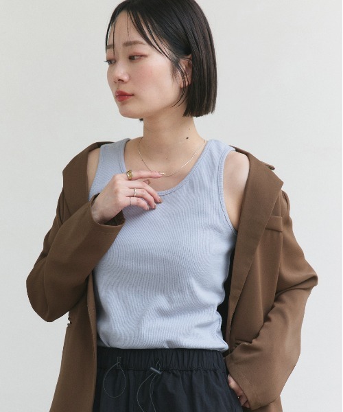 ad thie（アドティエ）の「ベーシック クルーネックタンクトップ（タンクトップ・レディース・グリーン/ライトグリーン/ピンク/パープル/グレー/オフホワイト/アイボリー/ブラック/ライトブルー/ミント/チャコール/ブラウン/カーキ・MEDIUM/LARGE/LL）」の20枚目の写真