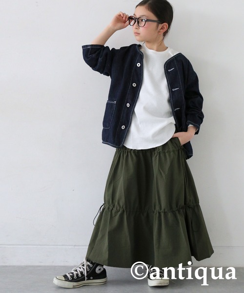 antiqua（アンティカ）の「ドロスト付きAラインスカート（スカート・キッズ・カーキ/ブラック・160/150/140）」の11枚目の写真