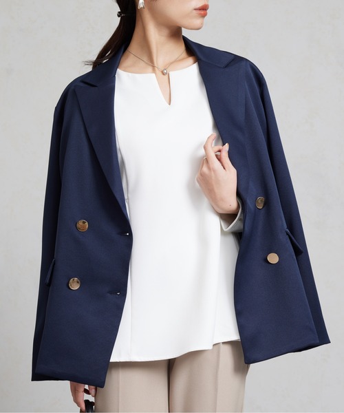 Chez toi（シェトワ）の「GLDボタンテーラードジャケット（テーラードジャケット・レディース・ネイビー/ベージュ/グレー・FREE）」の4枚目の写真