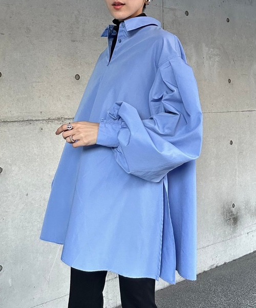 Bonjour Sagan(ボンジュールサガン)の「裾フレアバルーンスリーブシャツブラウス(シャツ/ブラウス・レディース・サックスブルー/オフホワイト・FREE)」の15枚目の写真