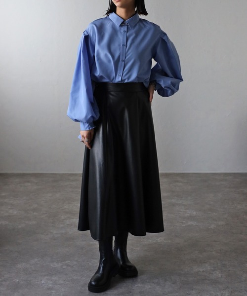 Bonjour Sagan(ボンジュールサガン)の「裾フレアバルーンスリーブシャツブラウス(シャツ/ブラウス・レディース・サックスブルー/オフホワイト・FREE)」の9枚目の写真