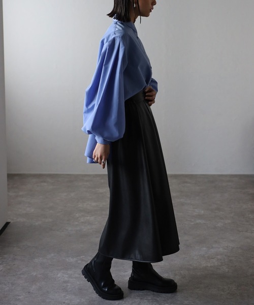 Bonjour Sagan(ボンジュールサガン)の「裾フレアバルーンスリーブシャツブラウス(シャツ/ブラウス・レディース・サックスブルー/オフホワイト・FREE)」の7枚目の写真