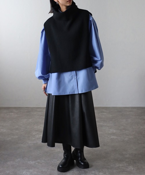 Bonjour Sagan(ボンジュールサガン)の「裾フレアバルーンスリーブシャツブラウス(シャツ/ブラウス・レディース・サックスブルー/オフホワイト・FREE)」の4枚目の写真