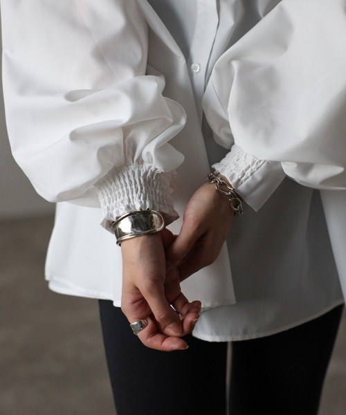 Bonjour Sagan(ボンジュールサガン)の「裾フレアバルーンスリーブシャツブラウス(シャツ/ブラウス・レディース・サックスブルー/オフホワイト・FREE)」の19枚目の写真