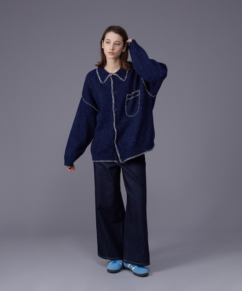 ONCILY（オンシェリー）の「COLOR NEP YARN STITCH KNIT SHIRT CARDIGAN / カラーネップステッチニットシャツカーディガン（シャツ/ブラウス・メンズ・アイボリー/ネイビー・MEDIUM/LARGE）」の7枚目の写真