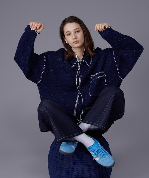 ONCILY（オンシェリー）の「COLOR NEP YARN STITCH KNIT SHIRT CARDIGAN / カラーネップステッチニットシャツカーディガン（シャツ/ブラウス・メンズ・アイボリー/ネイビー・MEDIUM/LARGE）」の8枚目の写真