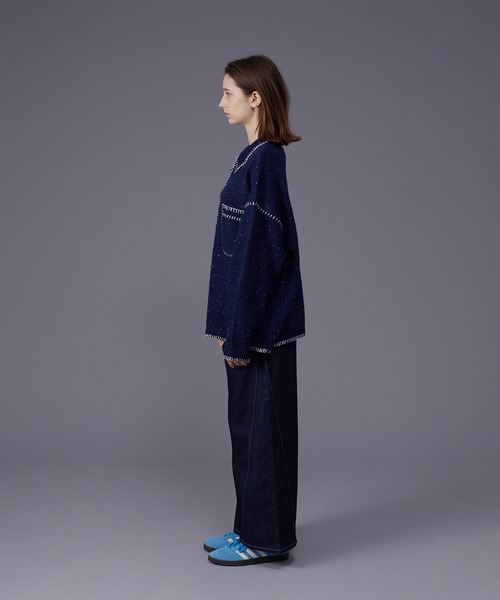 ONCILY（オンシェリー）の「COLOR NEP YARN STITCH KNIT SHIRT CARDIGAN / カラーネップステッチニットシャツカーディガン（シャツ/ブラウス・メンズ・アイボリー/ネイビー・MEDIUM/LARGE）」の9枚目の写真