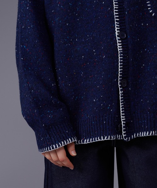 ONCILY（オンシェリー）の「COLOR NEP YARN STITCH KNIT SHIRT CARDIGAN / カラーネップステッチニットシャツカーディガン（シャツ/ブラウス・メンズ・アイボリー/ネイビー・MEDIUM/LARGE）」の12枚目の写真