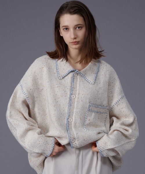 ONCILY（オンシェリー）の「COLOR NEP YARN STITCH KNIT SHIRT CARDIGAN / カラーネップステッチニットシャツカーディガン（シャツ/ブラウス・メンズ・アイボリー/ネイビー・MEDIUM/LARGE）」の15枚目の写真