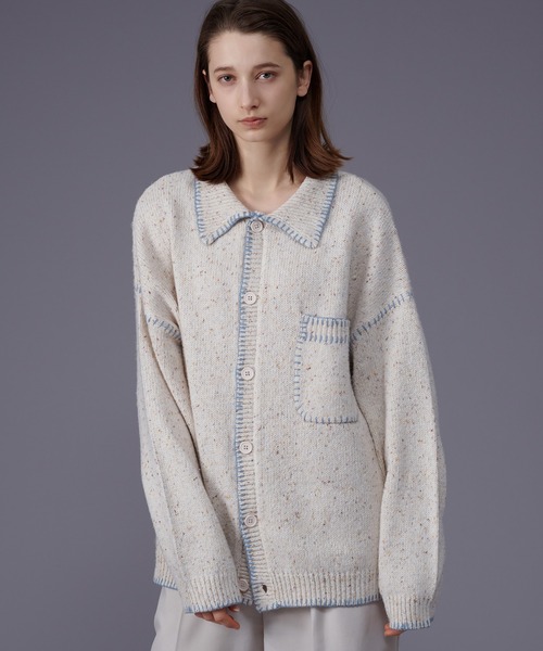 ONCILY（オンシェリー）の「COLOR NEP YARN STITCH KNIT SHIRT CARDIGAN / カラーネップステッチニットシャツカーディガン（シャツ/ブラウス・メンズ・アイボリー/ネイビー・MEDIUM/LARGE）」の16枚目の写真