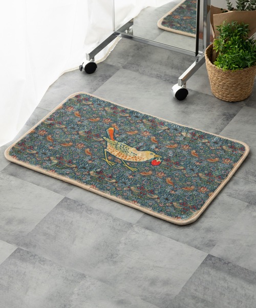 もこもこ起毛マット ウィリアムモリス柄 滑り止め付 40x60cm（ラグ