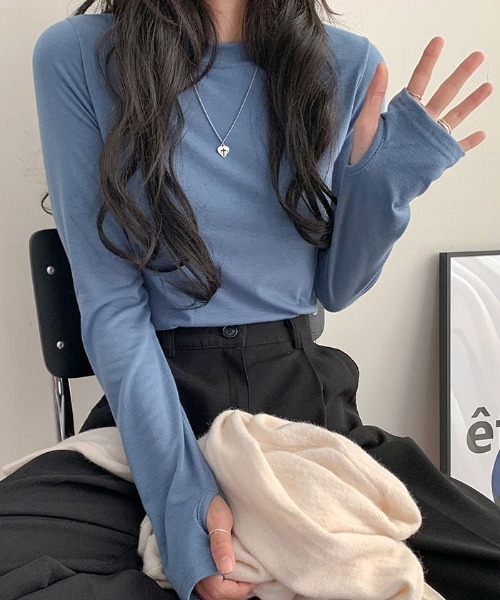VIVID LADY(ビビッドレディー)の「トレンディなデザインのウォーマーtシャツ Y2K(Tシャツ/カットソー・レディース・チャコールグレー/グレー/ブルー/スカイブルー/アイボリー/ブラック/ブラウン/パープル/ベージュ・FREE)」の8枚目の写真