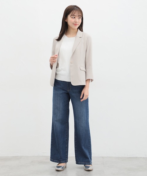 Honeys（ハニーズ）の「８分袖テーラードジャケット（テーラードジャケット・レディース・ブラック/グレイッシュベージュ/ベージュ/ネイビー/ライトベージュ・LL/M/S/3L/L）」の6枚目の写真