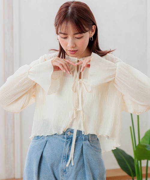 INGNI（イング）の「前リボンマジョリカプリーツブラウス（シャツ/ブラウス・レディース・ブラック/アイボリー/ピンク/グレー・M）」の5枚目の写真