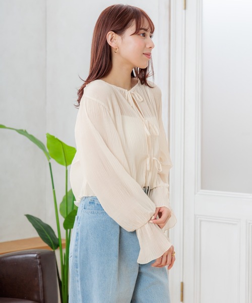 INGNI（イング）の「前リボンマジョリカプリーツブラウス（シャツ/ブラウス・レディース・ブラック/アイボリー/ピンク/グレー・M）」の6枚目の写真