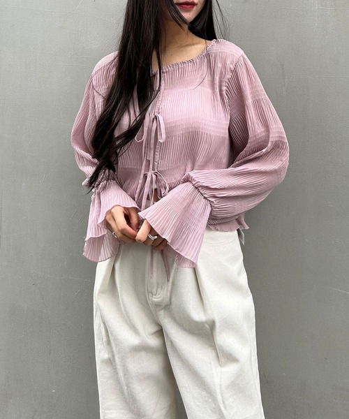 INGNI（イング）の「前リボンマジョリカプリーツブラウス（シャツ/ブラウス・レディース・ブラック/アイボリー/ピンク/グレー・M）」の12枚目の写真