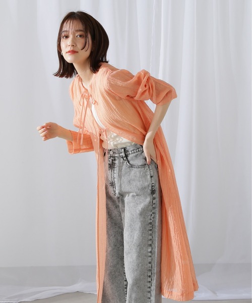 N.（N. Natural Beauty Basic）（エヌエヌナチュラルビューティーベーシック）の「◆ダブルリボンシアーワンピース（ワンピース・レディース・オレンジ/オフホワイト・MEDIUM）」の12枚目の写真