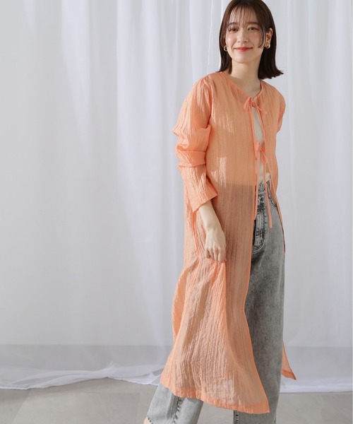 N.（N. Natural Beauty Basic）（エヌエヌナチュラルビューティーベーシック）の「◆ダブルリボンシアーワンピース（ワンピース・レディース・オレンジ/オフホワイト・MEDIUM）」の9枚目の写真